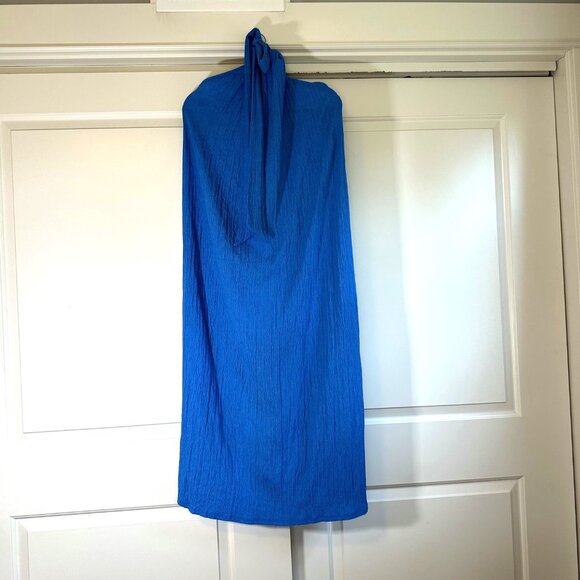 Blue Crinkled Halterneck Maxi Dress M - NEW - Picture 3 of 9
